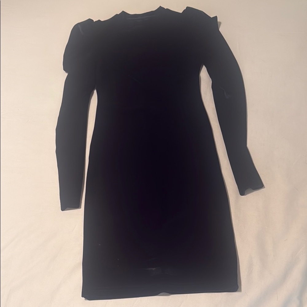 Black Puff Sleeve Sheath Dress Crew Neck